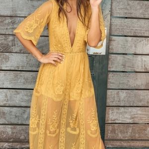 Mustard yellow boho jump dress